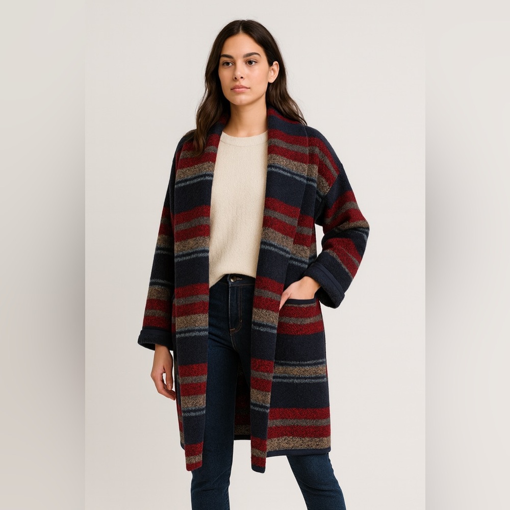 🧵 HANDMADE (by me!) Open-Front Wool Blend Coat size L - Picture 11 of 13